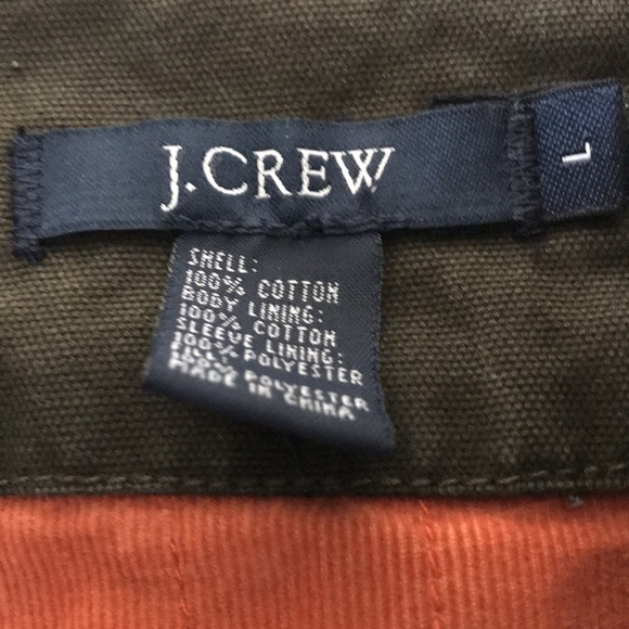 Large Army Green J.Crew Jacket with Orange Corduroy interior - Picture 2 of 5